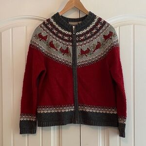 Croft & Barrow‎ Women's Full Zip Cardigan Sweater Fair Isle Size M Silk Wool